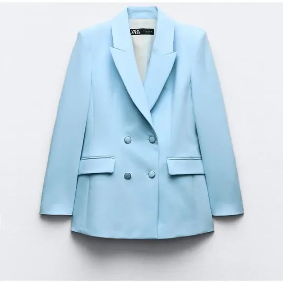 Zara 2 Piece Set Double Breasted Shoulder Pad Blazer and Slim High Waist Pants - Picture 4 of 15